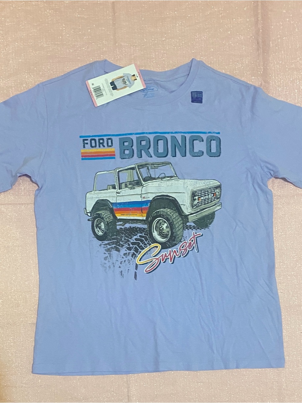 Ford Bronco Graphic Tee - Light Lavender with Sunset Stripes